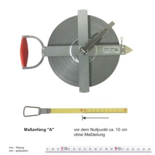 Richter Stahlbandmass weisslackiert - stabiler Feldrahmen - 150m - A - mm
