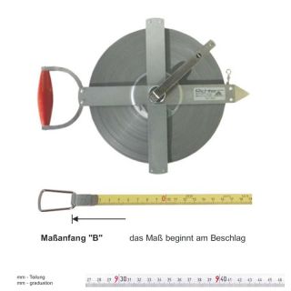 Richter Stahlbandmass weisslackiert - stabiler Feldrahmen - 150m - B - mm