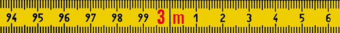 Skalenbandmaß Duplexteilung, 10 mm breit Bezifferung von links nach rechts Stahl, gelb mit Polyamidbeschichtung
